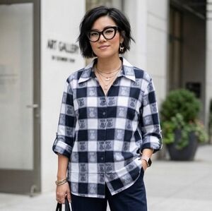 Carrol Reed XL 90s Eclectic Modern Contemporary Patchwork Cat Lady Button Shirt